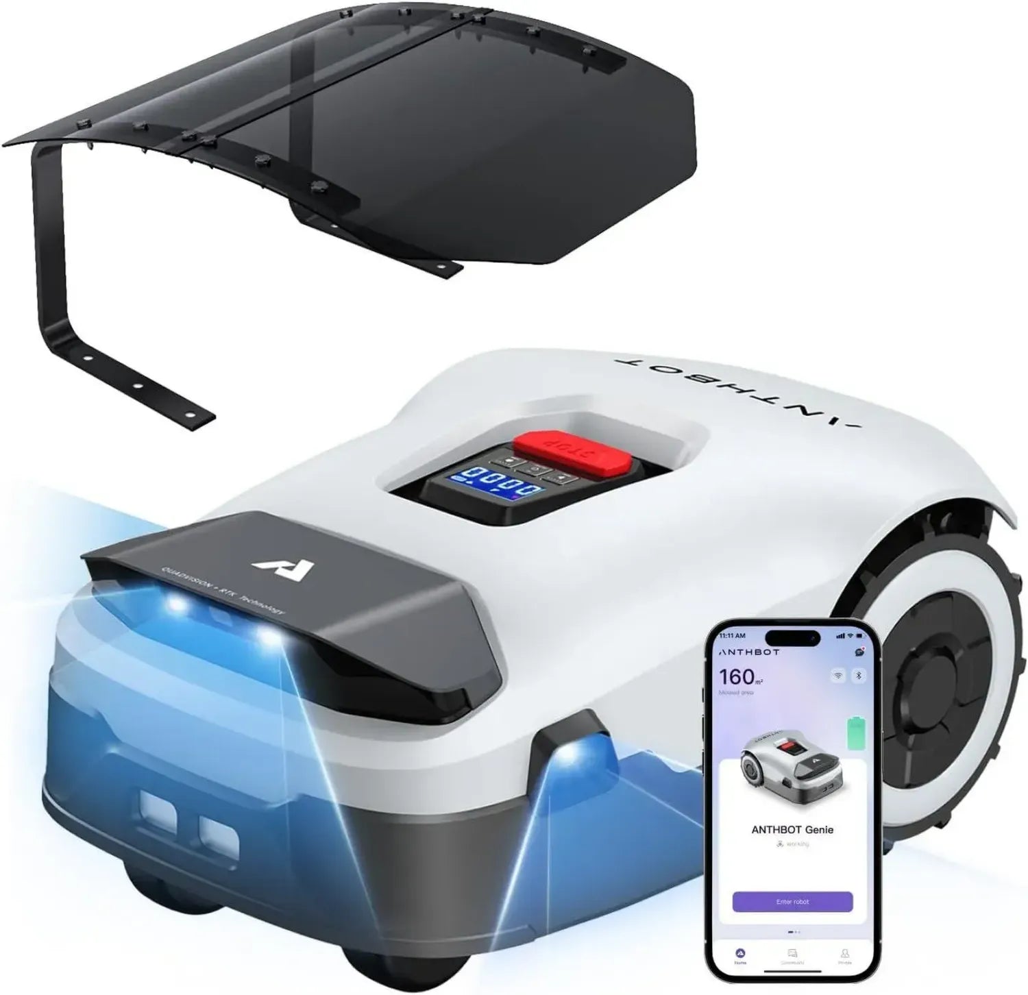 ANTHBOT Genie 600 Mähroboter mit Intelligenter Garage, Begrenzungskabellos, RTK mit 4-Kamera-System, KI-gestützte Hinderniserkennung, Präzisionsnavigation, App-Steuerung, Für bis zu 900 m²