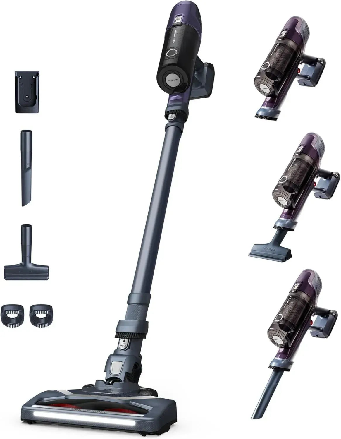 Rowenta X-Pert 6.60 Kabelloser Staubsauger, 100W, 45 Min Betrieb, LED-Bürstenkopf, abnehmbarer Akku, inkl. Wandhalterung, Lila/Schwarz