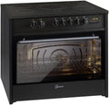 Großer Elektro-Standherd 90cm mit Glaskeramik, 8 Funktionen, Heißluft und Grill, 121L Volumen, 5 Hi-Light Kochzonen, Teleskopauszug - Schwarz