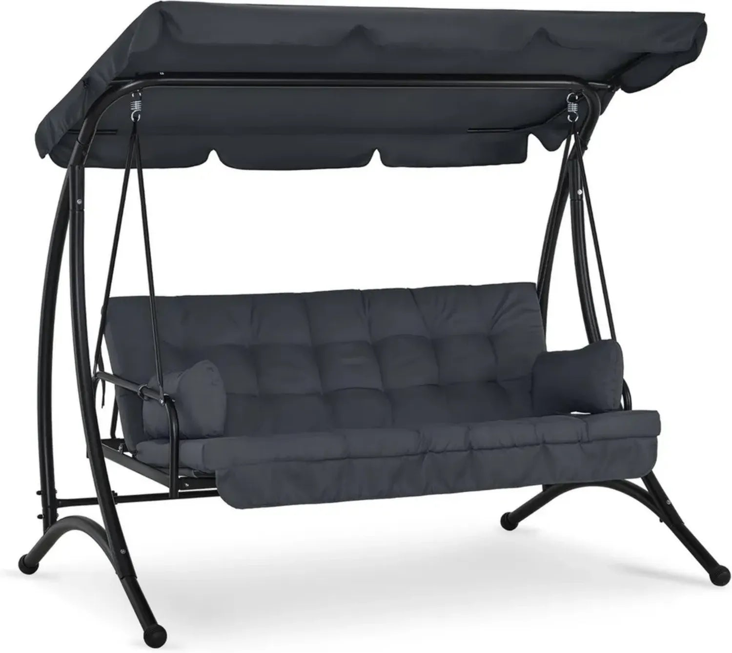 MCombo 3-Sitzer Gartenschaukel mit Liegefunktion, extra dicke Kissen & Sonnendach, wetterfest, bis 300 kg, 201x125x173 cm, grau