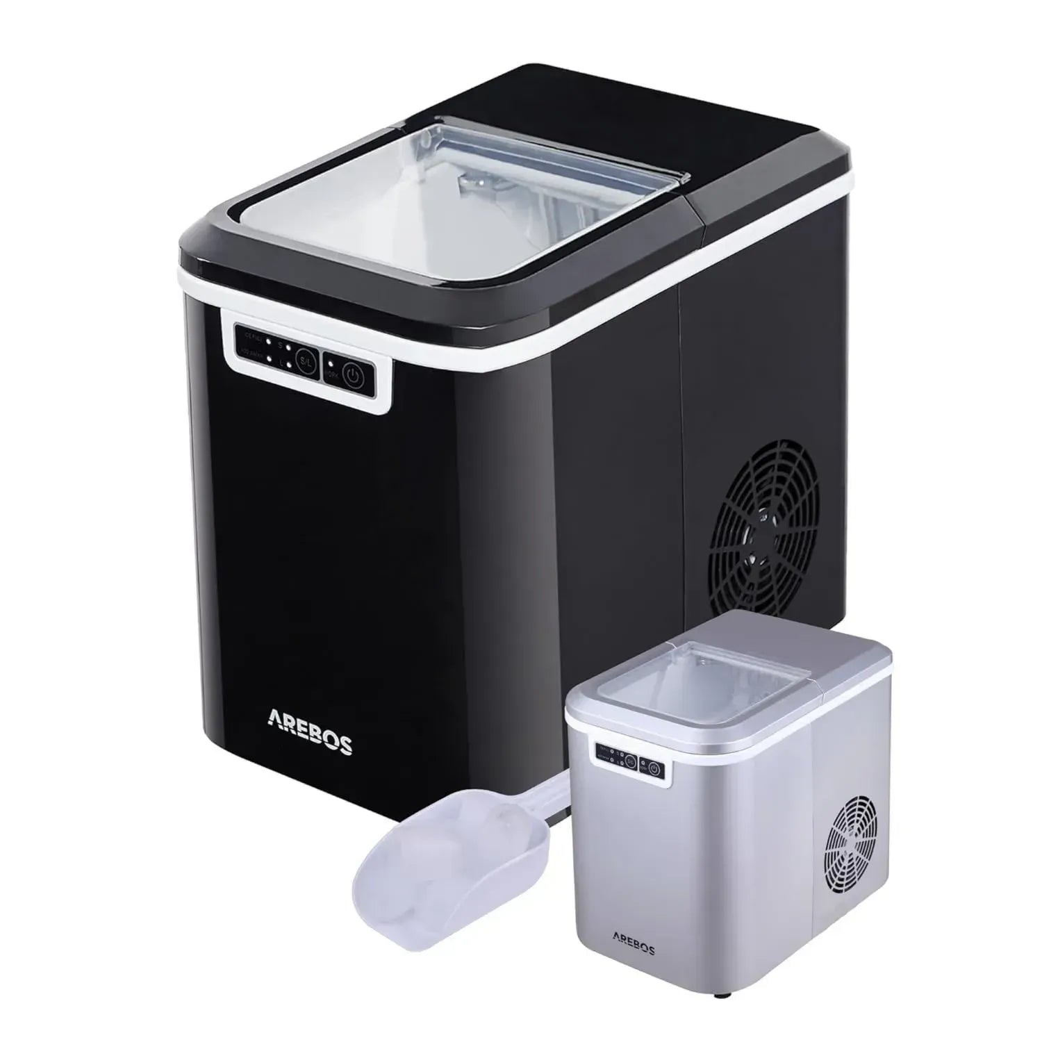 Arebos Eiswürfelmaschine, 12 kg/24 Std, Schnellstart in 10-15 Min, 2 Eisgrößen, 2,2 L Tank, Leiser Betrieb, Selbstreinigung, Schwarz