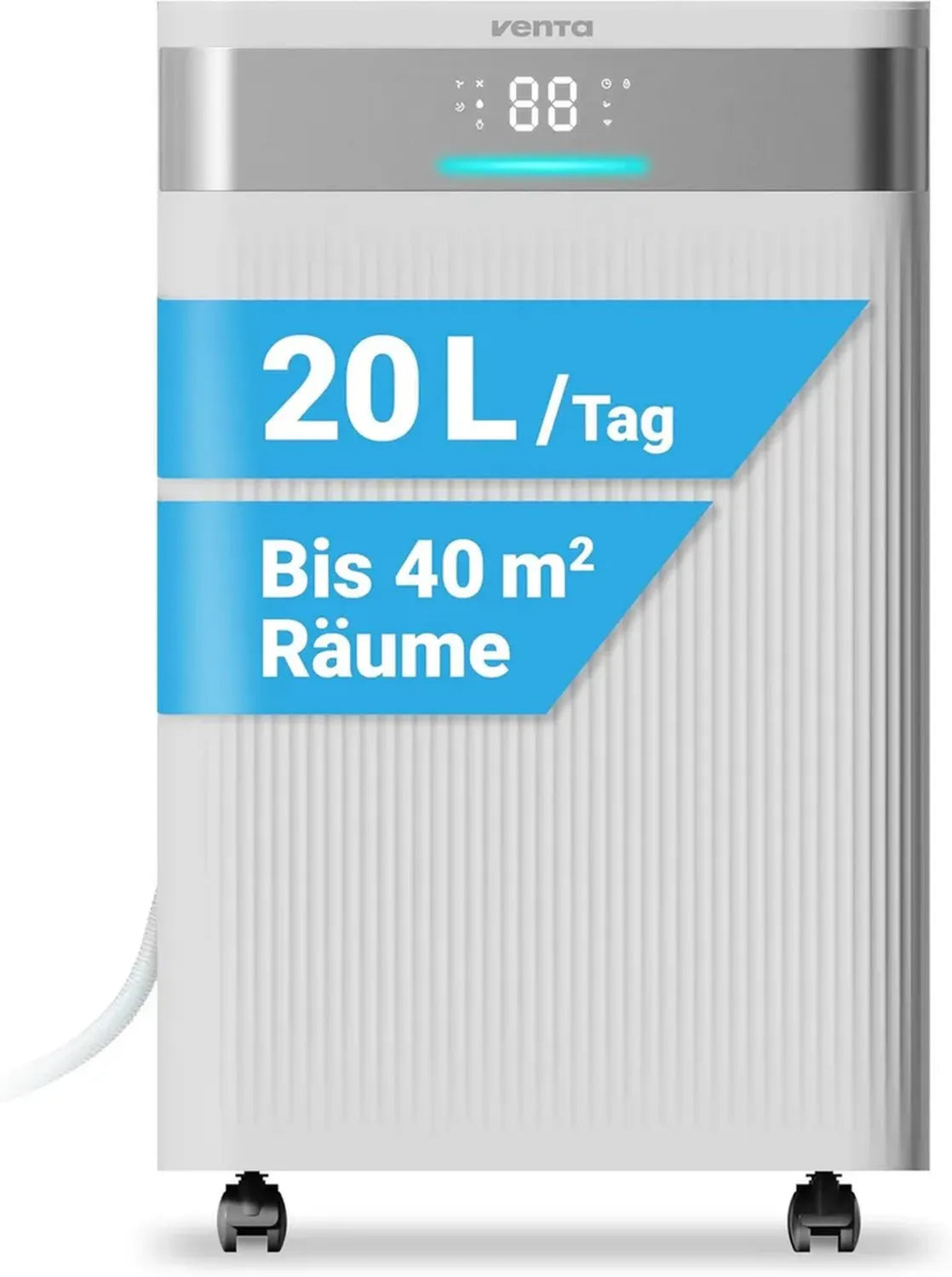 Venta AD100 Entfeuchter mit Ionisator, 20L/Tag Kapazität, 4,5L Behälter, geeignet für Räume bis 40m², automatische Steuerung, R290 Kältemittel, Weiß
