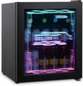 Kompakter HCK Getränkekühlschrank 48L mit Glastür, LED-Beleuchtung und Cyberpunk-Stil, Leise 39 dB, 0-10°C, Ideal für Gaming-Zimmer, Partys und Bars, Schwarz